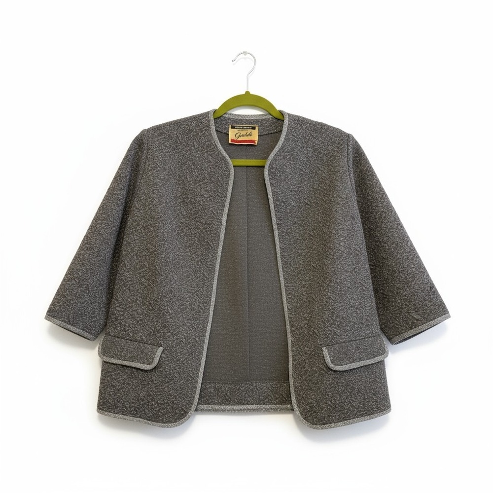 Vintage Gimbels‎ Jacket Made in Belgium Gray Silver Metallic Textured